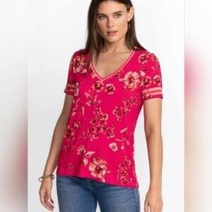 Johnny Was ,Floral Pink V-Neck Women's Top